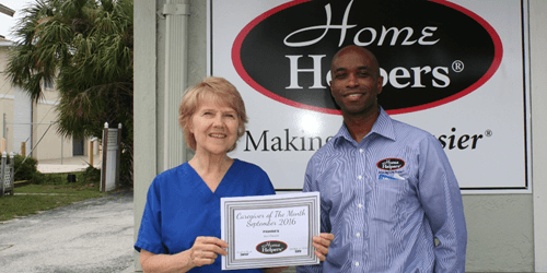 Jonathan Marsh,owner of home helpers bradenton, together with Ann, Home Helpers’ September 2016 Caregiver of the Month.