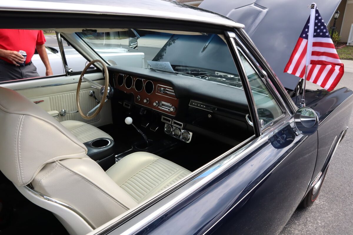 Vintage Car with a US flag.