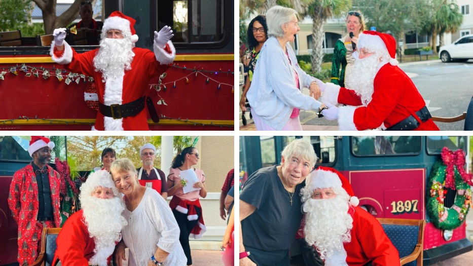 Senior living residents' reactions to Santa Claus.