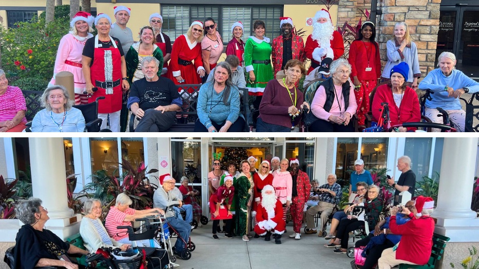 Group photo with community residents, staff, and team organizer of Holly Jolly Trolley.