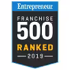 A badge with the text Entrepreneur Franchise 500 Ranked 2019, indicating inclusion in Entrepreneur magazines 2019 Franchise 500 ranking list.