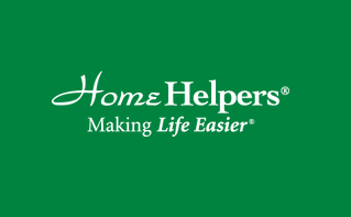 White Home Helpers® Making Life Easier® text with stylized Home on a solid green background.