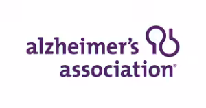The Alzheimer’s Association logo features the organization’s name in purple lowercase letters next to a stylized symbol resembling a brain and a heart.
