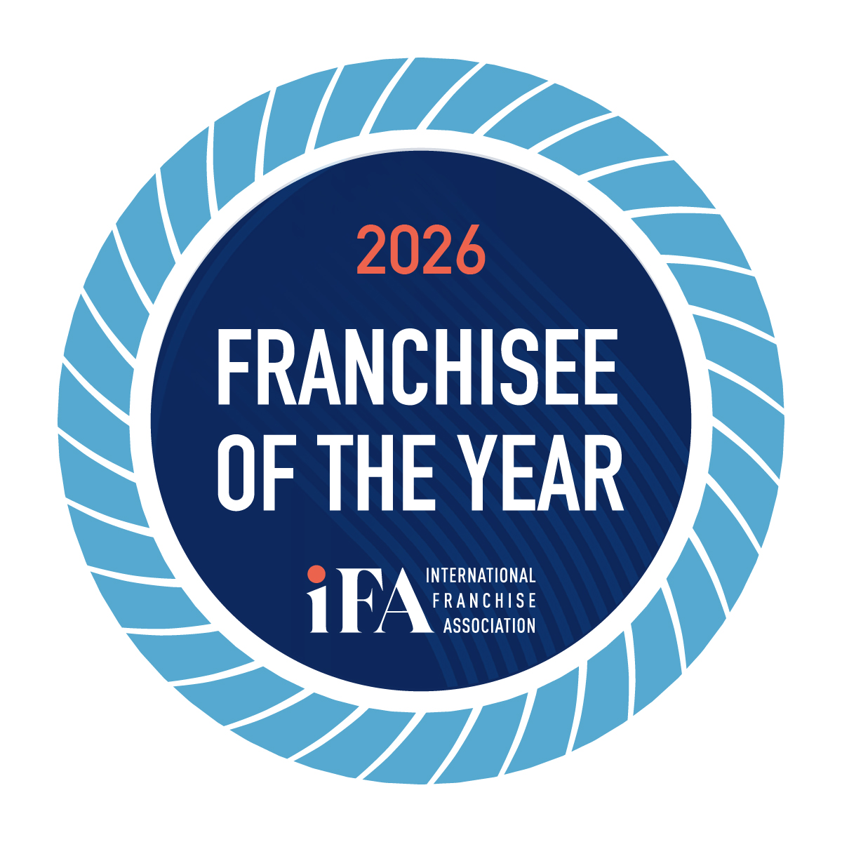 2026 Franchisee of the Year circular badge with the International Franchise Association logo.