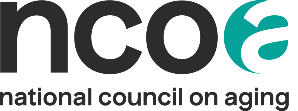 Logo for the National Council on Aging, featuring the letters nco in dark grey next to a teal circular icon containing a white letter a, followed by the text national council on aging.